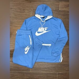 Nike Blue Fleece Hoodie & Jogger Set Men’s 4XL White Logo Tracksuit